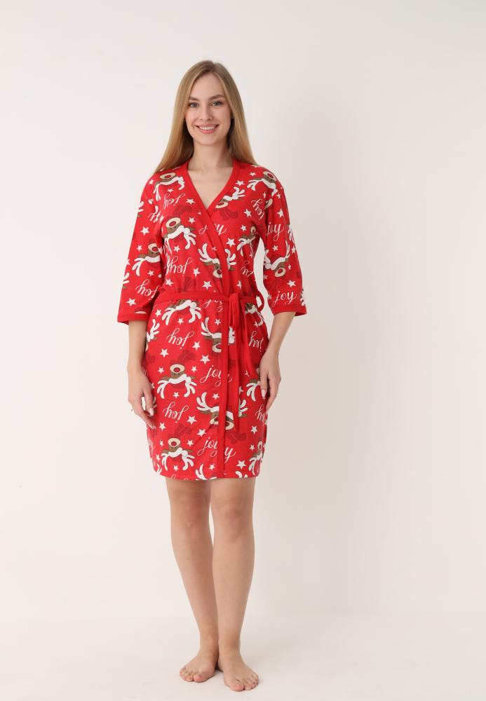 Halat dama Craciun,maneci 3/4,imprimeu reni ,culoare rosu ,En-gros